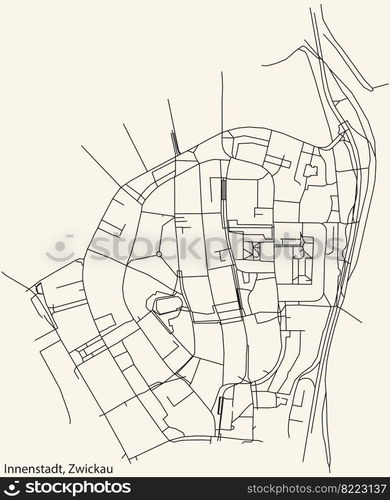 Detailed navigation black lines urban street roads map of the ...