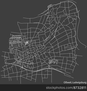 Detailed negative navigation white lines urban street roads map of the ...