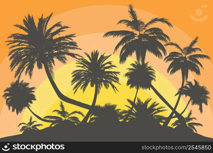 Tropical palm trees. Comic cartoon pop art retro vector illustration