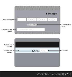 Detailed realistic gray credit card elements infographic. Vector EPS10 illustration.