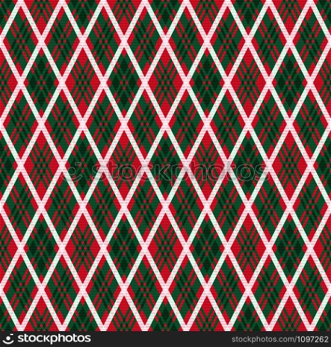 Detailed Rhomb seamless illustration pattern as a tartan plaid mainly in red and green colors with white lines