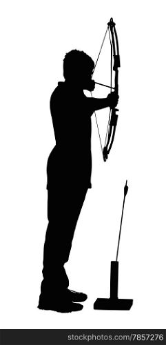 Detailed Silhouette of Boy Archer with Bow and Arrow
