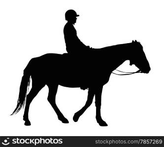 Detailed Silhouette of Boy with Protective Helmet Riding Horse