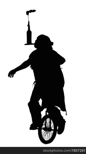 Detailed Silhouette of Man Doing Balancing Trick on Unicycle