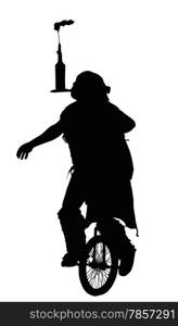Detailed Silhouette of Man Doing Balancing Trick on Unicycle