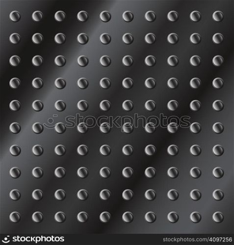Detailed vector illustration of a dark metal background or texture with small bolts.