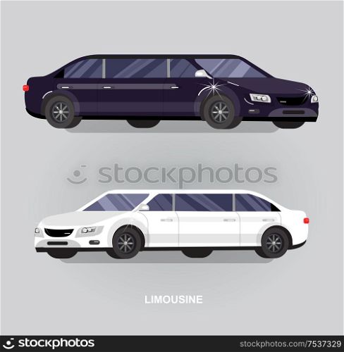 detailed vector luxury limousine car white and black. Luxury limousine car