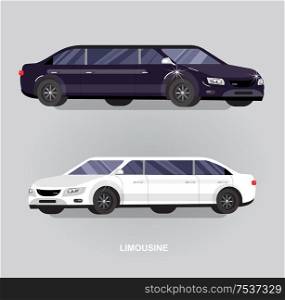detailed vector luxury limousine car white and black. Luxury limousine car