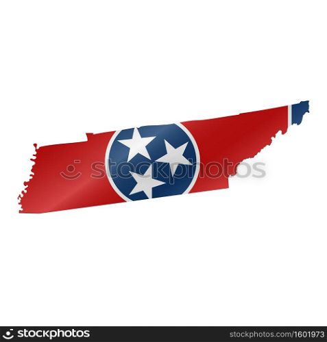 Detailed waving flag map of Tennessee. Vector map with masked flag.. Waving flag map of Tennessee. Vector illustration