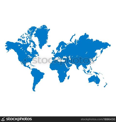 Detailed world map in blue isolated on a white background. All parts of the world with a detailed edge. Vector EPS10.