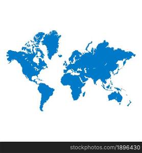 Detailed world map in blue isolated on a white background. All parts of the world with a detailed edge. Vector EPS10.