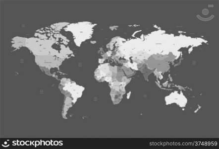 Detailed World map of gray colors. Vector illustration.