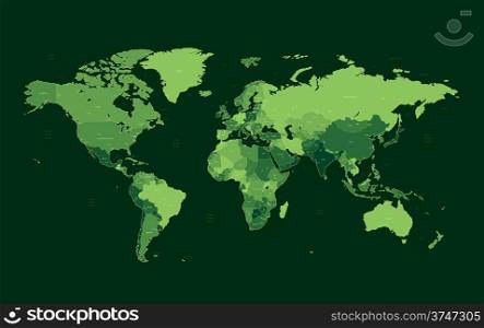 Detailed World map of green colors. Vector illustration.