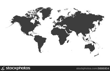 Detailed world map with borders of states. Isolated world map. Isolated on white background. Vector illustration.