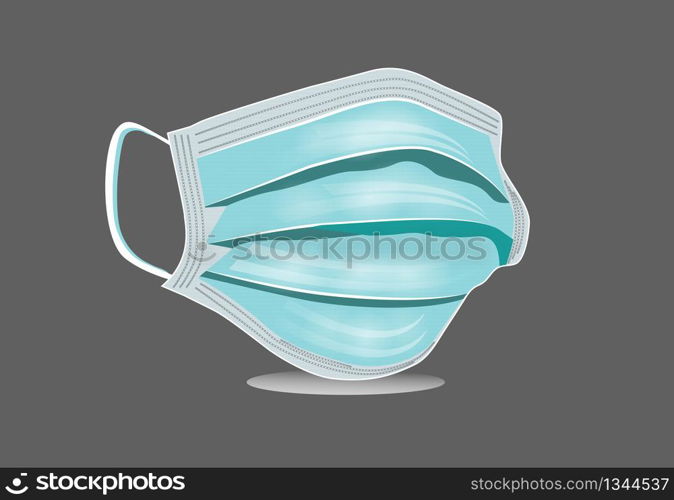 Details 3d medical surgical mask isolated on grey background. Vector illustration. COVID19 protection. Realistic mask to protect people from viruses and polluted air.