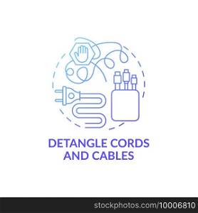 Detangle cords and cables blue gradient concept icon. Organzing wires in cable boxes idea thin line illustration. Fixing decorative washi tape. Vector isolated outline RGB color drawing. Detangle cords and cables blue gradient concept icon