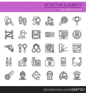 Detective Elements , Thin Line and Pixel Perfect Icons