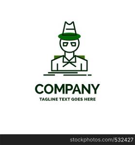 Detective, hacker, incognito, spy, thief Flat Business Logo template. Creative Green Brand Name Design.