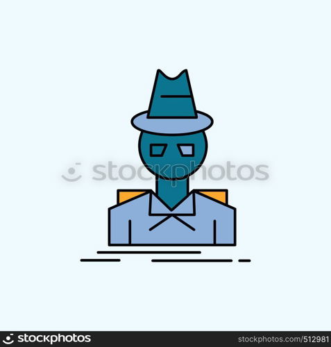 Detective, hacker, incognito, spy, thief Flat Icon. green and Yellow sign and symbols for website and Mobile appliation. vector illustration. Vector EPS10 Abstract Template background