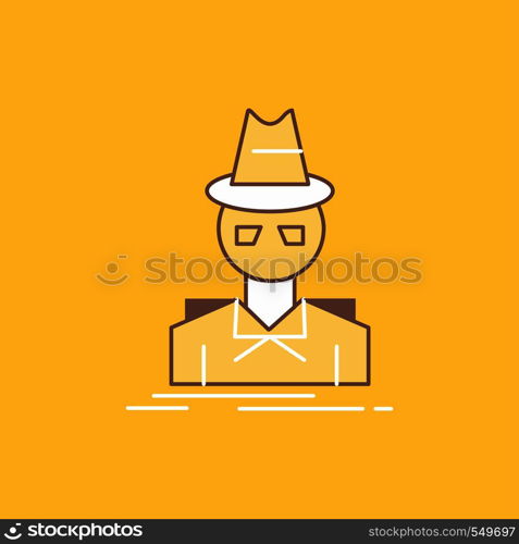 Detective, hacker, incognito, spy, thief Flat Line Filled Icon. Beautiful Logo button over yellow background for UI and UX, website or mobile application. Vector EPS10 Abstract Template background