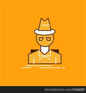 Detective, hacker, incognito, spy, thief Flat Line Filled Icon. Beautiful Logo button over yellow background for UI and UX, website or mobile application. Vector EPS10 Abstract Template background
