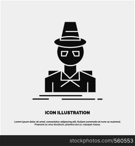 Detective, hacker, incognito, spy, thief Icon. glyph vector gray symbol for UI and UX, website or mobile application. Vector EPS10 Abstract Template background