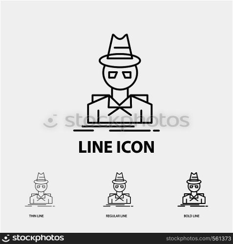 Detective, hacker, incognito, spy, thief Icon in Thin, Regular and Bold Line Style. Vector illustration. Vector EPS10 Abstract Template background