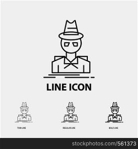 Detective, hacker, incognito, spy, thief Icon in Thin, Regular and Bold Line Style. Vector illustration. Vector EPS10 Abstract Template background