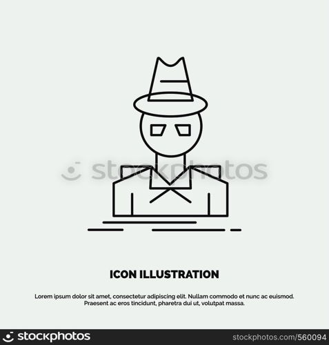 Detective, hacker, incognito, spy, thief Icon. Line vector gray symbol for UI and UX, website or mobile application. Vector EPS10 Abstract Template background