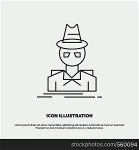 Detective, hacker, incognito, spy, thief Icon. Line vector gray symbol for UI and UX, website or mobile application. Vector EPS10 Abstract Template background
