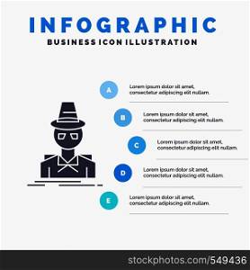 Detective, hacker, incognito, spy, thief Infographics Template for Website and Presentation. GLyph Gray icon with Blue infographic style vector illustration.. Vector EPS10 Abstract Template background
