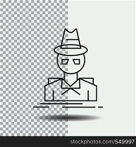 Detective, hacker, incognito, spy, thief Line Icon on Transparent Background. Black Icon Vector Illustration. Vector EPS10 Abstract Template background