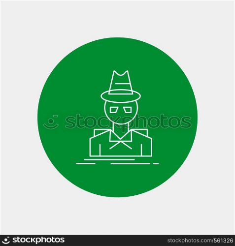Detective, hacker, incognito, spy, thief White Line Icon in Circle background. vector icon illustration. Vector EPS10 Abstract Template background