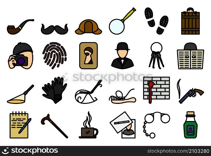 Detective Icon Set. Editable Bold Outline With Color Fill Design. Vector Illustration.