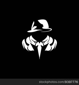 Detective Man Logo Design, Mafia Detective Fashion Tuxedo And Hat Illustration Vector, BlackMan Businesman Icon