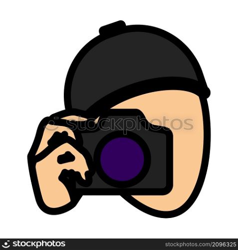 Detective With Camera Icon. Editable Bold Outline With Color Fill Design. Vector Illustration.