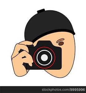 Detective With Camera Icon. Editable Outline With Color Fill Design. Vector Illustration.