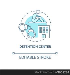 Detention center blue concept icon. Illegal immigration. Person trapped in prison. Deportation abstract idea thin line illustration. Vector isolated outline color drawing. Editable stroke. Detention center blue concept icon