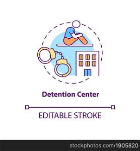 Detention center concept icon. Illegal immigration. Temporary arrest. Person trapped in prison. Deportation abstract idea thin line illustration. Vector isolated outline color drawing. Editable stroke. Detention center concept icon