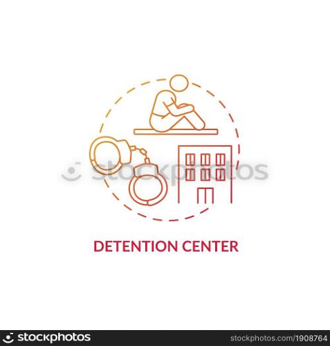 Detention center red concept icon. Illegal immigration. Temporary arrest. Person trapped in prison. Deportation abstract idea thin line illustration. Vector isolated outline color drawing. Detention center red concept icon