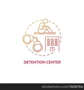 Detention center red concept icon. Illegal immigration. Temporary arrest. Person trapped in prison. Deportation abstract idea thin line illustration. Vector isolated outline color drawing. Detention center red concept icon