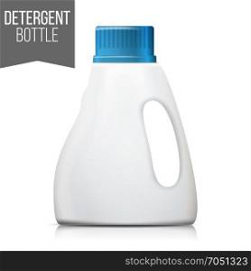 Detergent Bottle Vector. Plastic Detergent Container Isolated On White Background Illustration. Detergent Bottle Vector. Realistic Mock Up. White Clean Plastic Bottle For Household Chemicals. Packaging Design Isolated Illustration