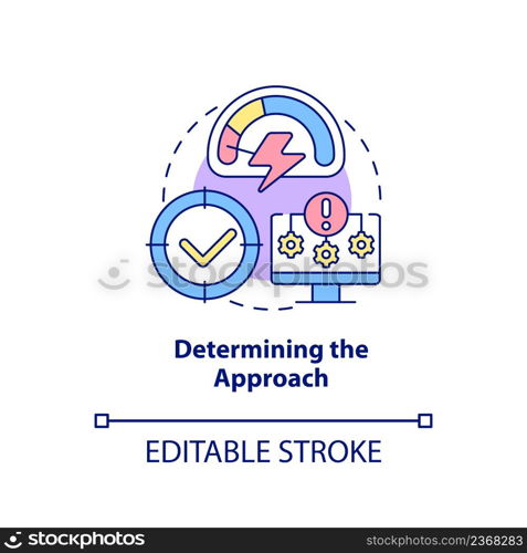 Determining approach concept icon. National security. Dealing with threats abstract idea thin line illustration. Isolated outline drawing. Editable stroke. Arial, Myriad Pro-Bold fonts used. Determining approach concept icon