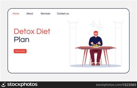Detox diet plan landing page vector template. Healthy nutrition website interface idea with flat illustrations. Seafood restaurant homepage layout. Dietologist service cartoon web banner, webpage