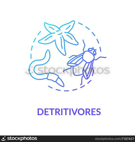 Detritivores concept icon. Food chain energy consumer organisms. Insects and earthworms. Detritus feeders idea thin line illustration. Vector isolated outline RGB color drawing