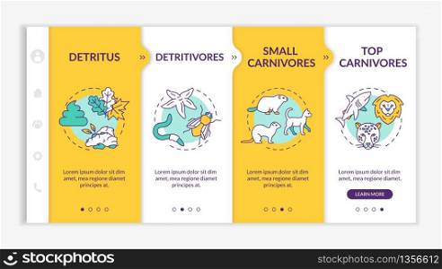 Detritus food chain onboarding vector template. Biological process. Detritivores and carnivores. Responsive mobile website with icons. Webpage walkthrough step screens. RGB color concept