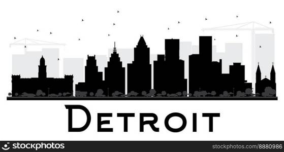 Detroit City skyline black and white silhouette. Simple flat concept for tourism presentation, banner, placard or web site. Cityscape with landmarks. Vector illustration.