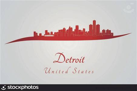 Detroit skyline in red and gray background in editable vector file