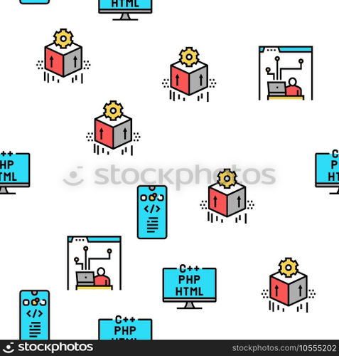 Dev Code Occupation Vector Seamless Pattern Thin Line Illustration. Dev Code Occupation Vector Seamless Pattern
