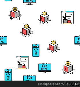 Dev Code Occupation Vector Seamless Pattern Thin Line Illustration. Dev Code Occupation Vector Seamless Pattern